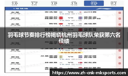 羽毛球节奏排行榜揭晓杭州羽毛球队荣获第六名佳绩